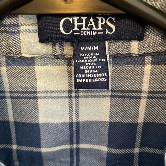 Chaps Blue Plaid Long Sleeve Lightweight Collared Button-Up 100% Cotton size M - Picture 5 of 6